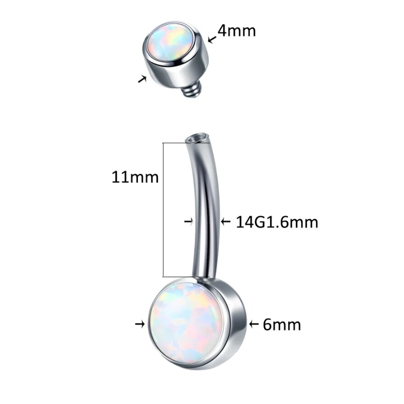 dimensions du piercing pour le nombril avec opal