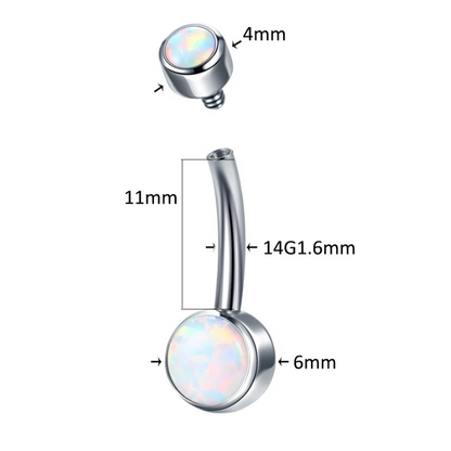 dimensions du piercing pour le nombril avec opal