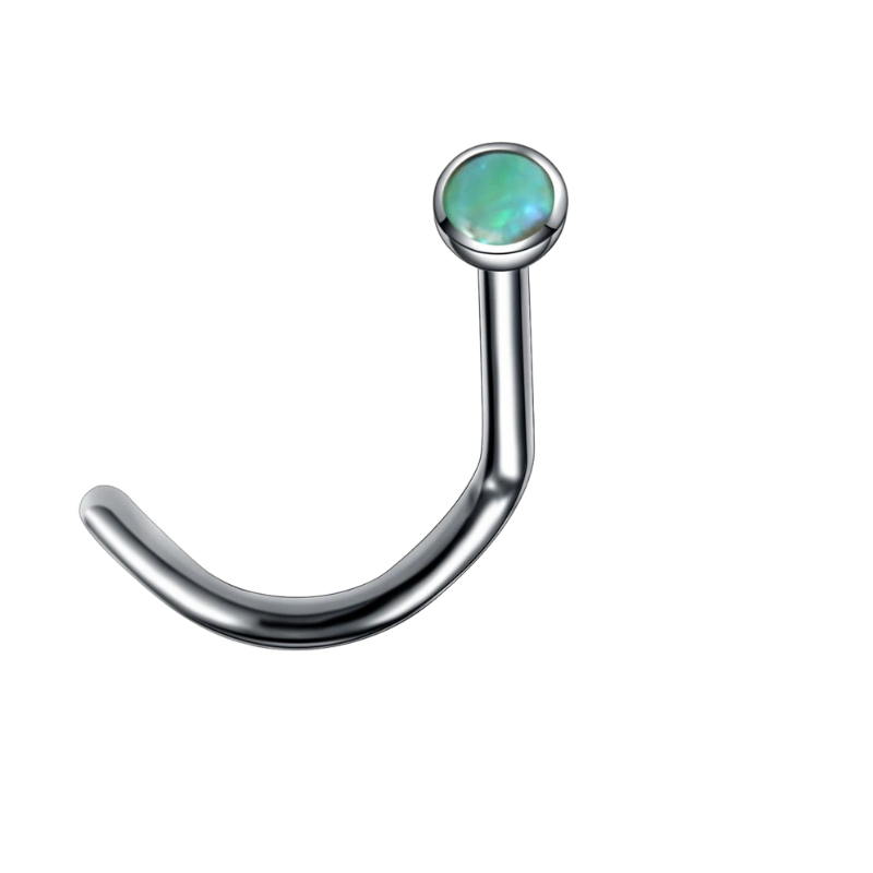 Piercing nez tige courbée opale en titane, élégance et brillance turquoise