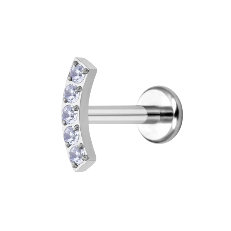 Piercing stud oreille barbell titane avec zircons, éclat discret.