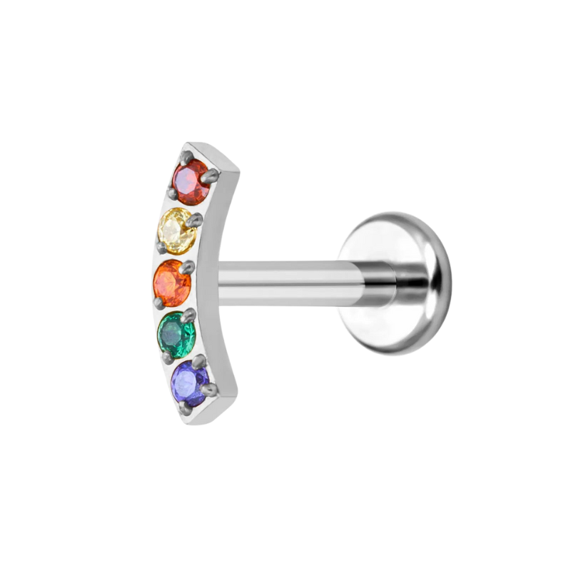 Piercing stud titane, alignement de zircons pour un brillant raffiné.