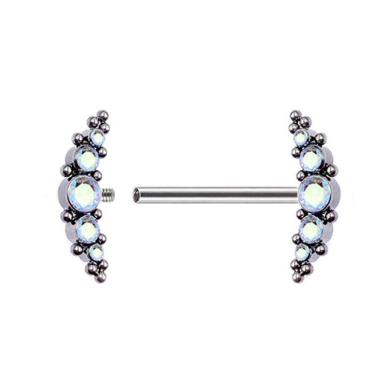 Piercing téton barre en titane avec zircons, sophistication et éclat.