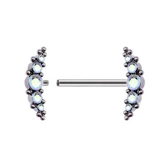 Piercing téton barre en titane avec zircons, sophistication et éclat.