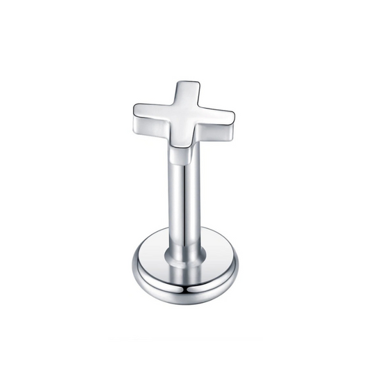 Piercing stud oreille avec croix en titane, symbole de caractère.