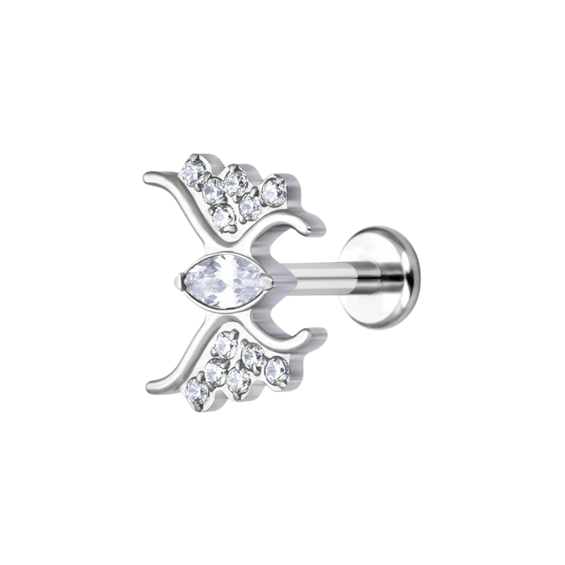 Piercing stud oreille gothique en titane avec zircon central, élégance mystérieuse.