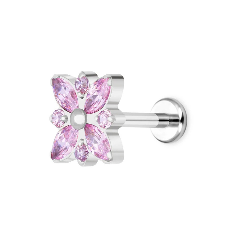 Bijou d'oreille en titane, fleur gothique avec zircons, pour une beauté mystique rose pale