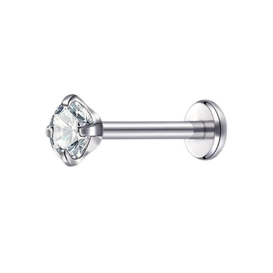 Piercing oreille labret en titane avec zircon, finesse et éclat.