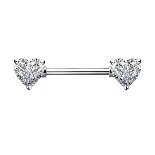 Bijou piercing téton cœurs en argent avec zircon.