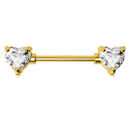 Piercing téton double cœurs en zircon or.