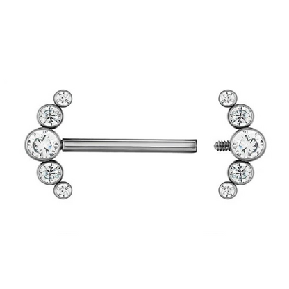 Bijou de téton titane et zircons, style brillant et affirmé, ses dimensions