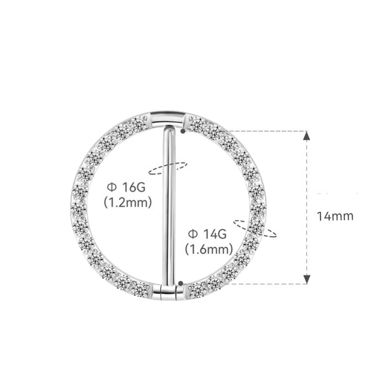 Bijou de téton cercle de zircons, glamour subtil dimensions