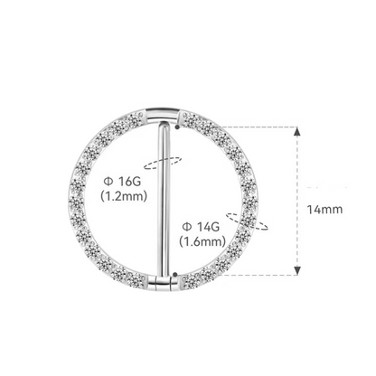 Bijou de téton cercle de zircons, glamour subtil dimensions