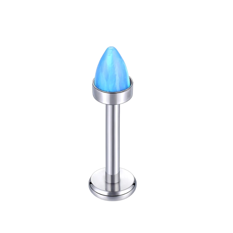 Bijou de labret en titane, opale pour un sourire raffiné.