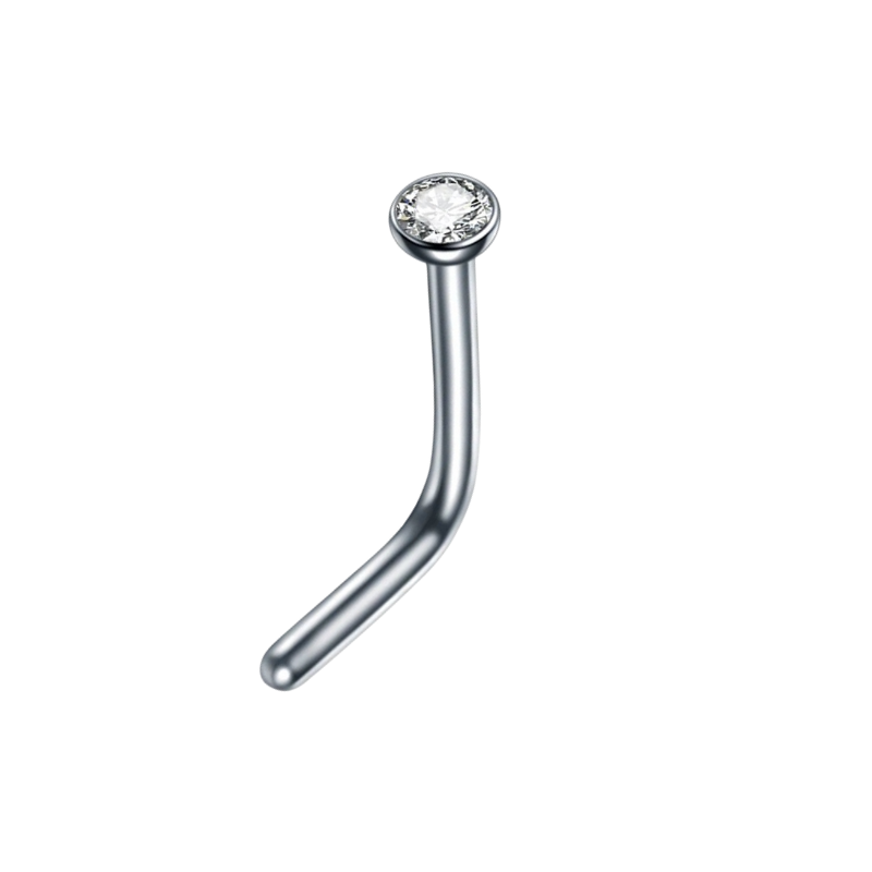 Piercing nez tige en L en titane avec zircon, discrétion éclatante.