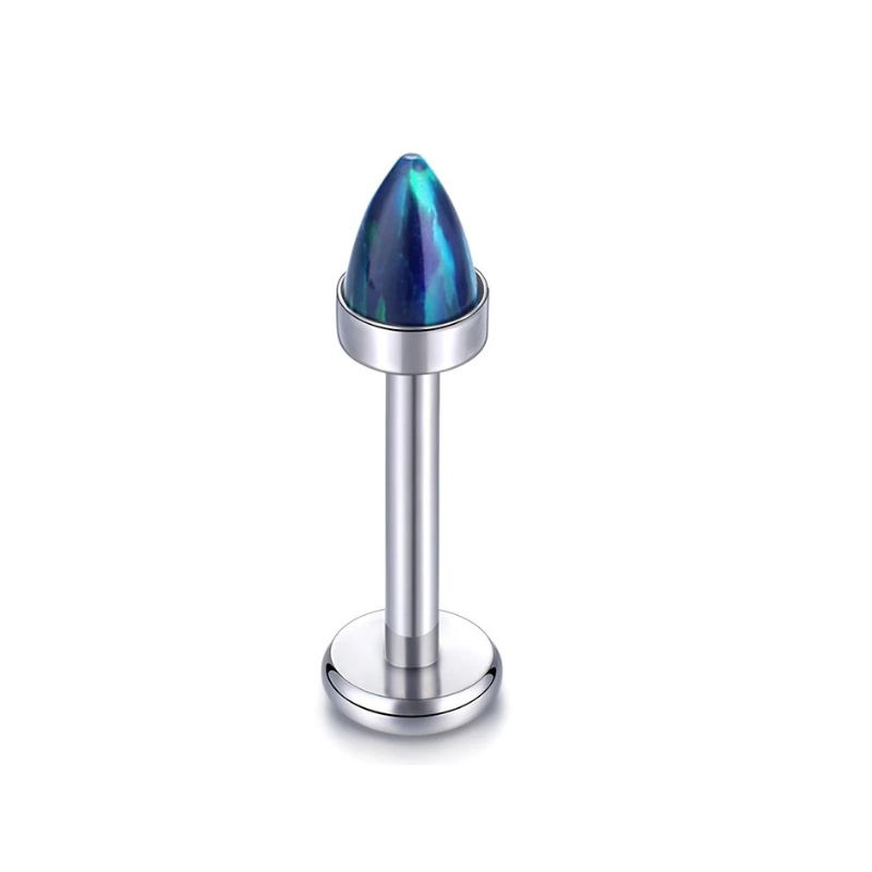 Piercing labret opale et titane, charme discret et lumineux.