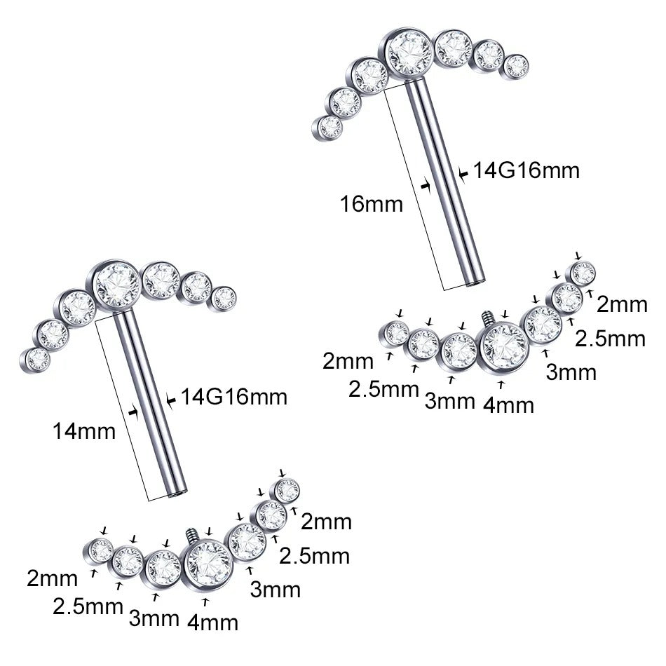 Barre de piercing étincelante pour téton, sophistication en sept zircons