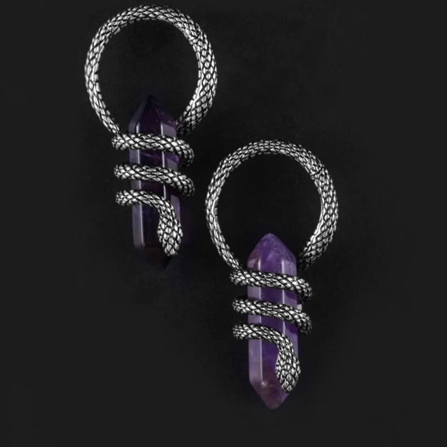 Paire de hangers poids d'oreille Serpent Mystique en argent.