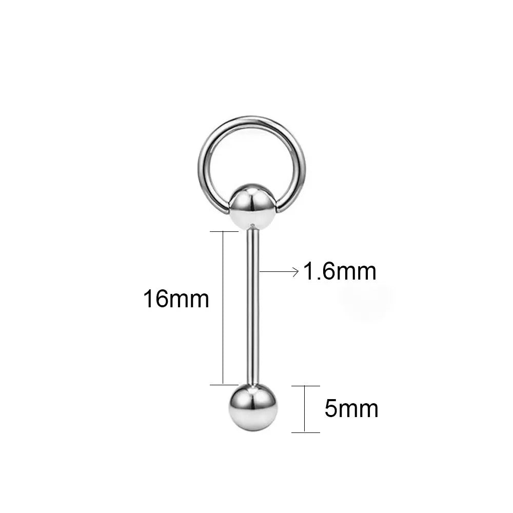 Bijou de langue avec petit anneau attaché, dimensions du piercing