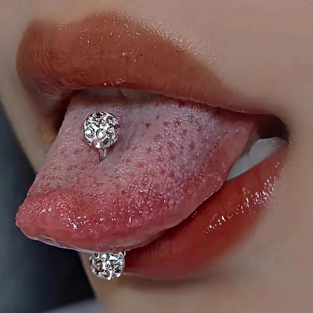 Piercing Langue pour femme, barre avec zircons éclatants