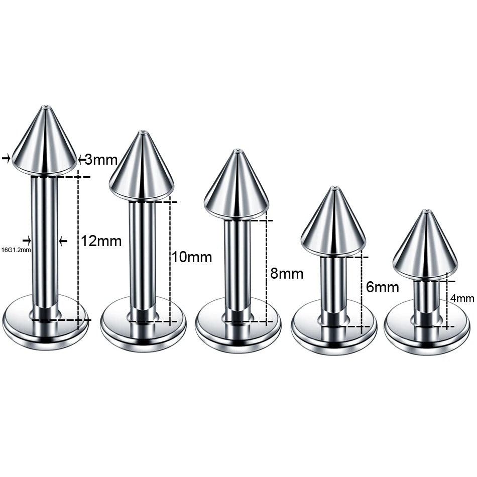 différentes tailles du piercing stud avec pointe 