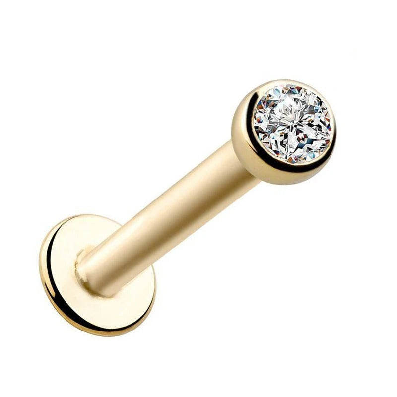 Bijou piercing d'oreille labret orné de strass en or.