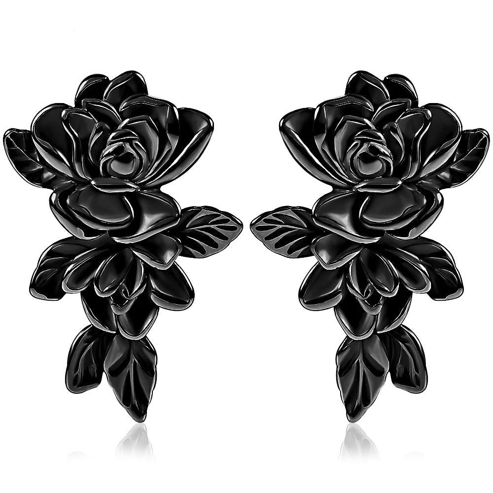 Poids d'oreille noir avec rose, touche d'originalité pour ton style