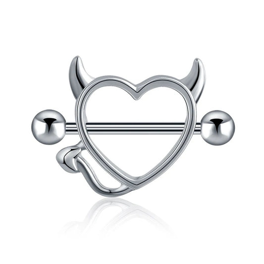 Bijou piercing téton design cœur avec cornes en argent.