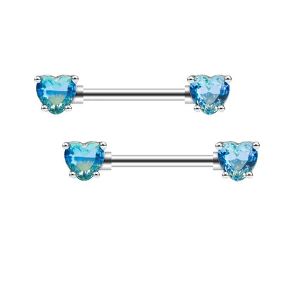 Bijou piercing téton cœur bleu en argent.