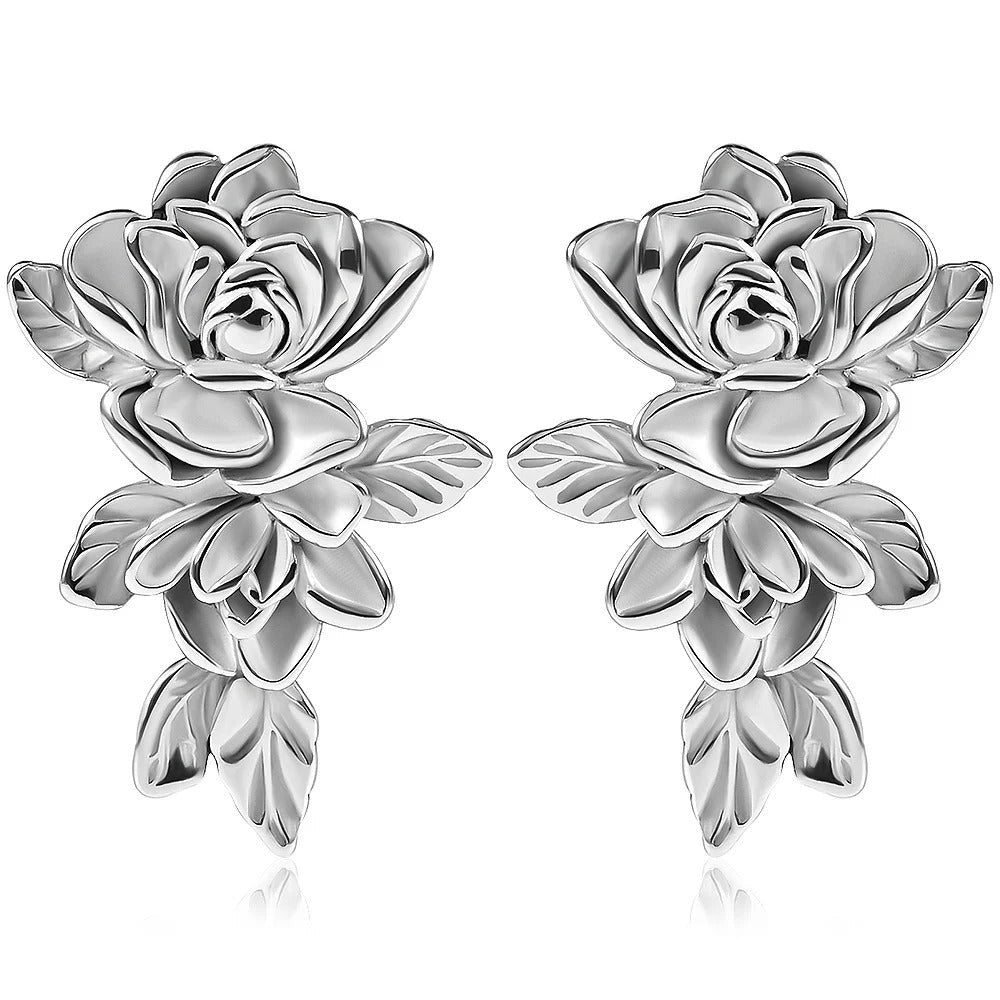 Poids d'oreille métallique avec design de rose en argent, style unique