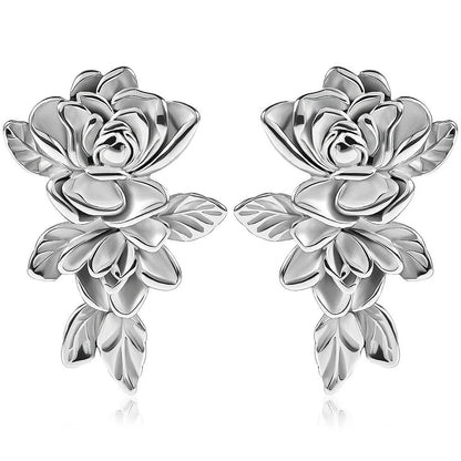 Poids d'oreille métallique avec design de rose en argent, style unique