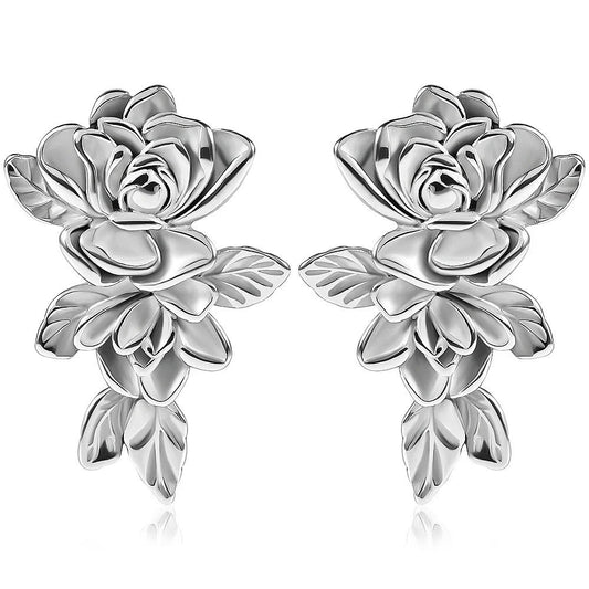 Poids d'oreille métallique avec design de rose en argent, style unique