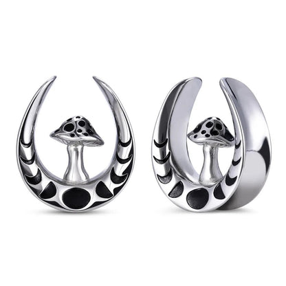 Plug oreille métal demi-lune avec champignon, style féerique en argent, or ou noir