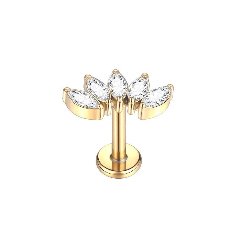 Stud d'oreille titane et zircons, touche royale en or ou argent