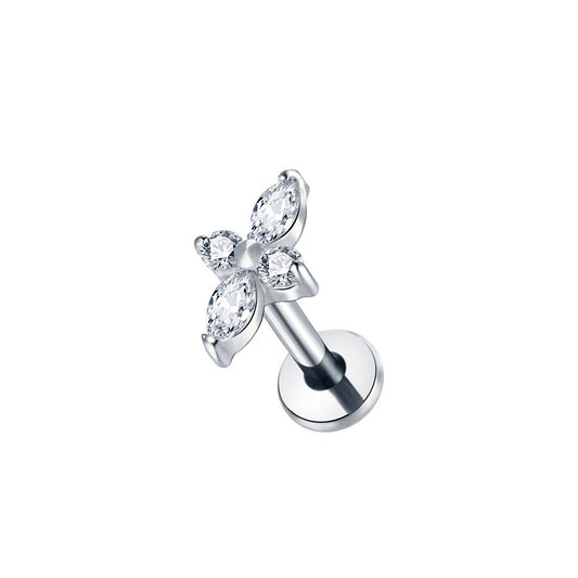 Stud d'oreille en titane avec motif floral zircon pour un look raffiné