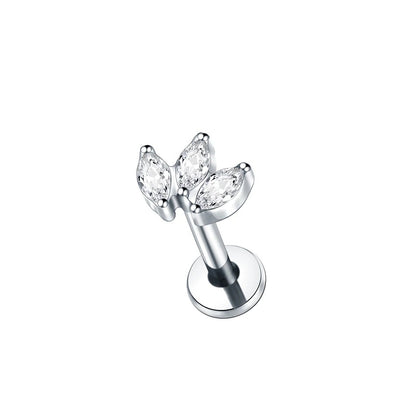 Piercing stud oreille avec zircons en forme de feuille, éclat naturel