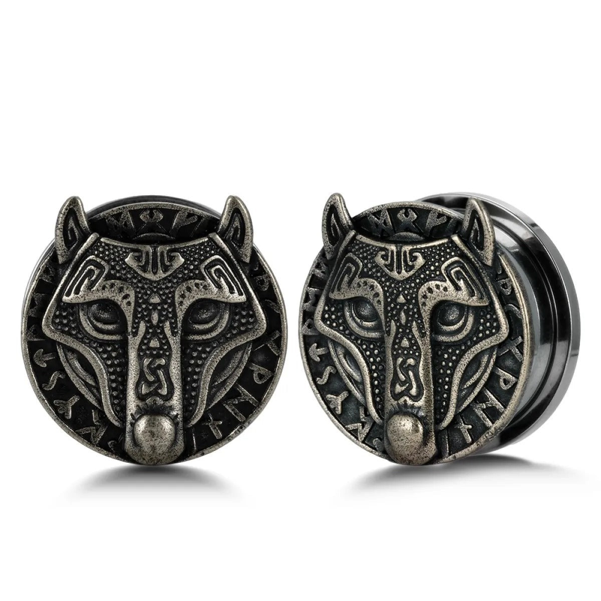 Bijou plug d'oreille design loup en noir.