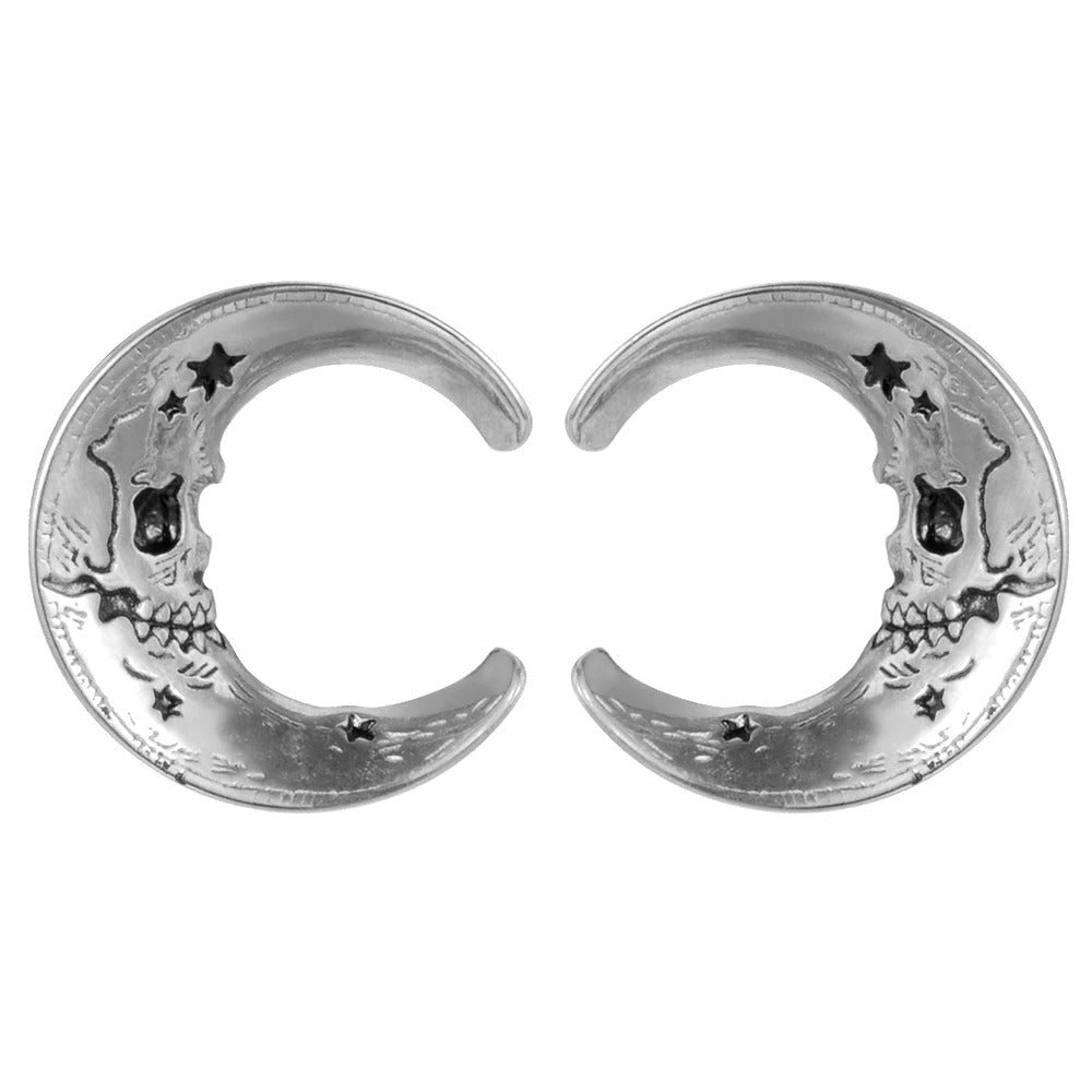 Plugs d'oreilles lune squelettique en argent.