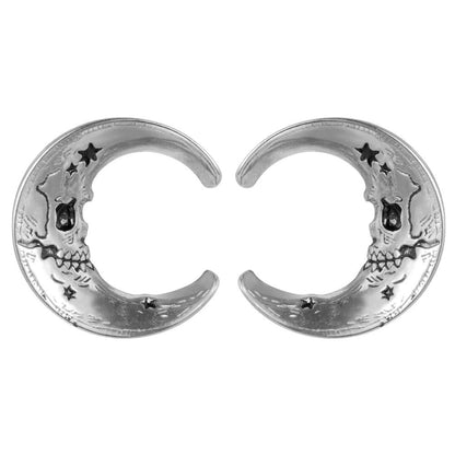 Plugs d'oreilles lune squelettique en argent.