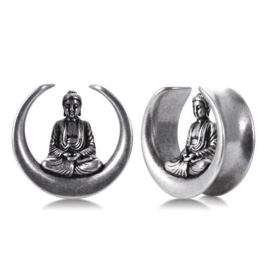 Plugs d'oreilles Bouddha Méditatif en argent.