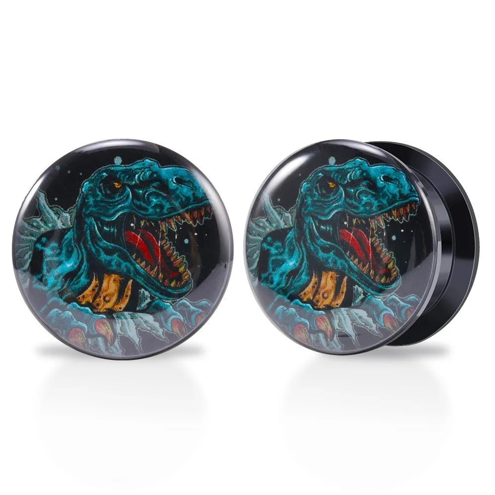 Plugs écarteurs d'oreilles T-Rex rugissant.